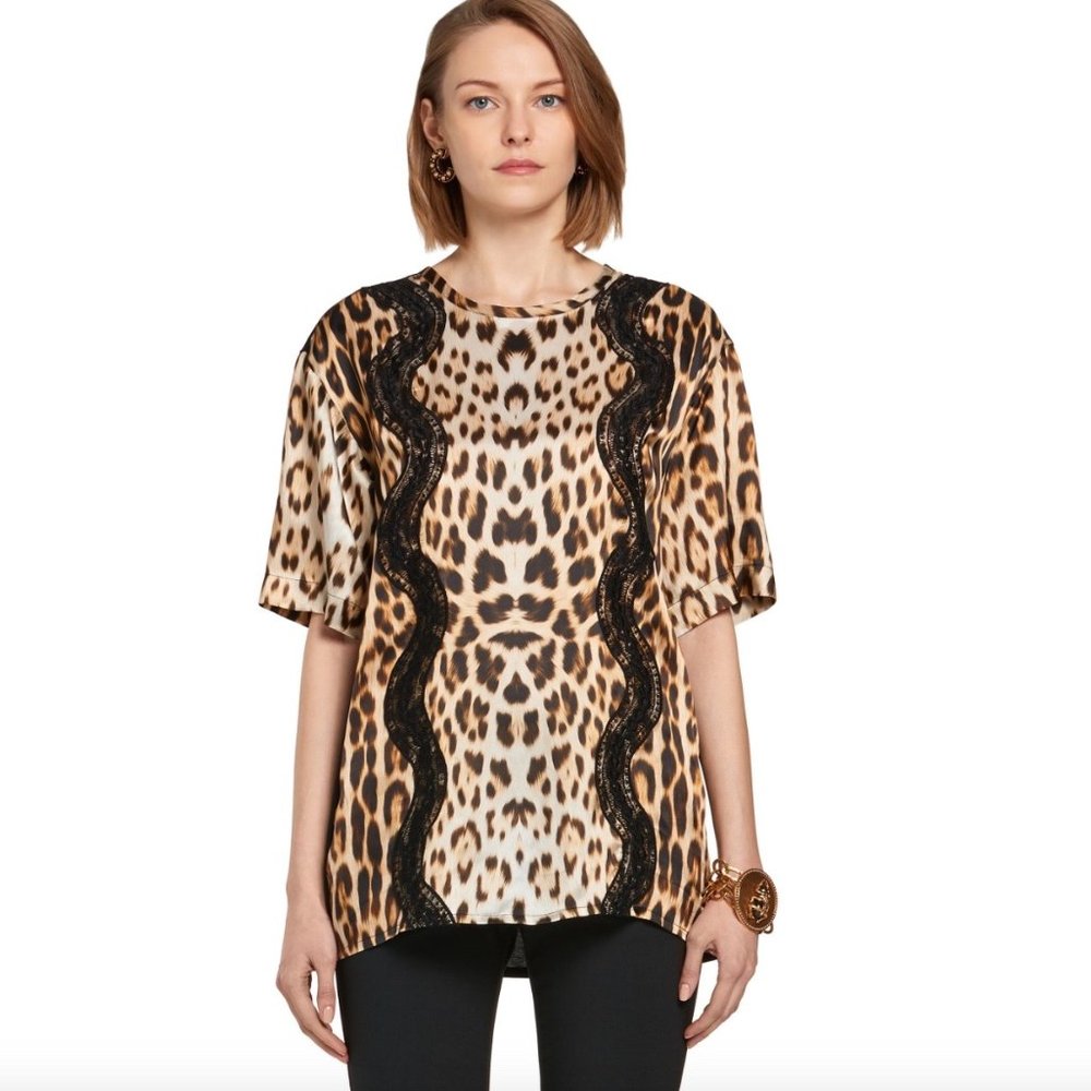 ROBERTO CAVALLI Jaguar-printed Silk&Cotton-jersey T-shirt
